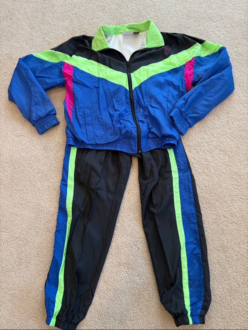 Spalding Neon Blue & Green Retro Tracksuit Jacket and Pants